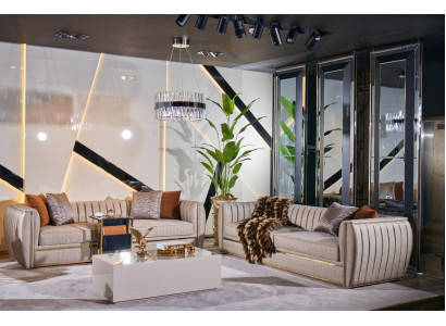 Polsterset 3+3 Sofa Dëschset Canapé Stoff Sofaset 3tlg.