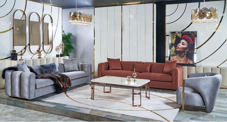 Soffagarnitur 3+3+1 Sëtz Dësch Set Sofa Polster Couch 4-Deel Set