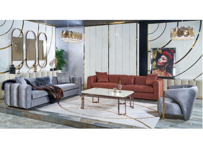 Soffagarnitur 3+3+1 Sëtz Dësch Set Sofa Polster Couch 4-Deel Set