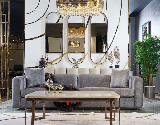Soffagarnitur 3+3+1 Sëtz Dësch Set Sofa Polster Couch 4-Deel Set