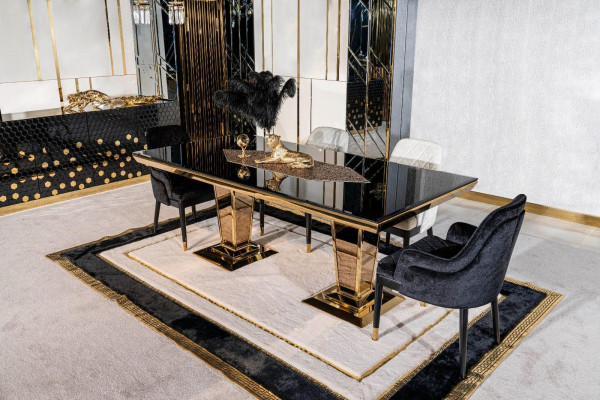 Dësch Iessdësch Holz Iesszëmmer Garnitur 4x Stull Set Still schwaarz Grupp