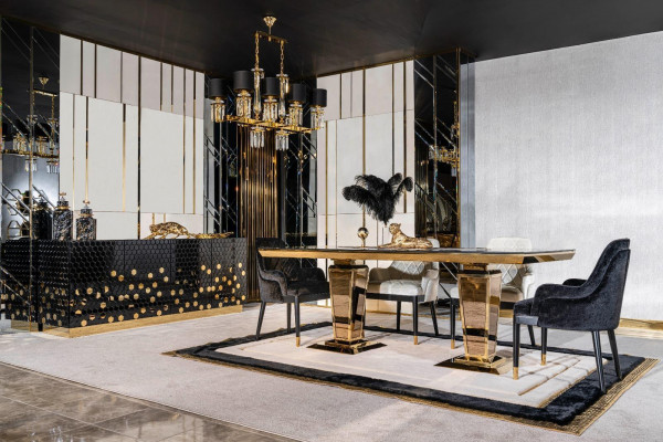 Dësch Iessdësch Holz Iesszëmmer Garnitur 4x Stull Set Still schwaarz Grupp