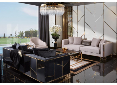 Sofa Garnitur Sofa Fauteuil 3+3+1 Plaze, Dësch, Trëppatedesch Set 5 Deeler