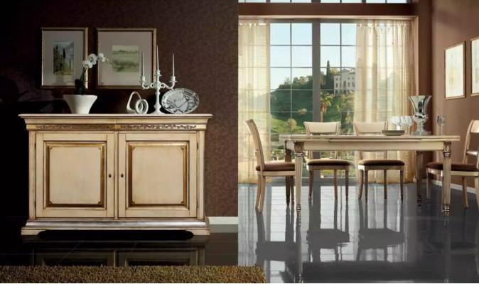 Exklusivt Iesszëmmer-Set mat 6 Deeler mat engem Sideboard an 4 Still.