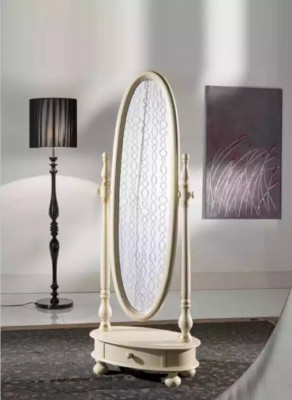 Klassesche Wunnzëmmer grousse Buedemspigel Beige Holzrahmen Design Nei