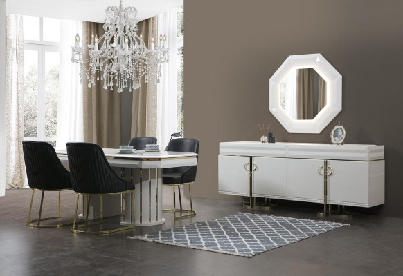 Luxuriéise Stull an enger universeller wäisser Faarf fir e modern Iesszëmmer.