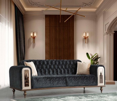 Luxus Dräisëtzer Sofa 3 Sëtzer Stoff Sofas Design Beige Textil Schwaarz