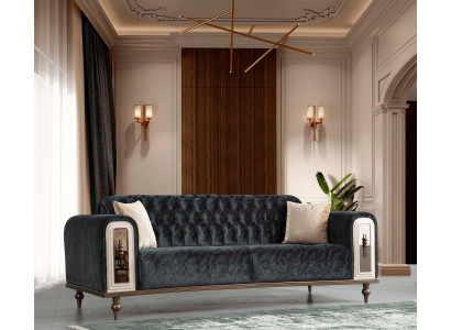 Luxus Dräisëtzer Sofa 3 Sëtzer Stoff Sofas Design Beige Textil Schwaarz