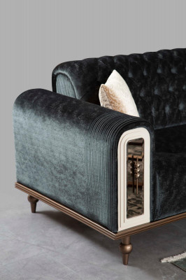 Luxus Dräisëtzer Sofa 3 Sëtzer Stoff Sofas Design Beige Textil Schwaarz