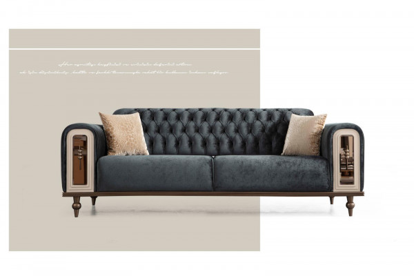 Luxus Dräisëtzer Sofa 3 Sëtzer Stoff Sofas Design Beige Textil Schwaarz
