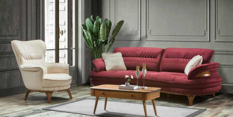 Canapé 3 Platzen + Fautteuil Wunnzëmmer Canapé Canapëen Fautteuil Luxus Stoff Miwwelen