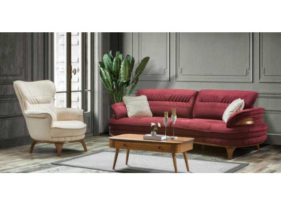 Canapé 3 Platzen + Fautteuil Wunnzëmmer Canapé Canapëen Fautteuil Luxus Stoff Miwwelen