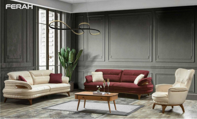 Canapé 3 Platzen + Fautteuil Wunnzëmmer Canapé Canapëen Fautteuil Luxus Stoff Miwwelen