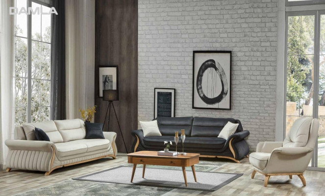 Design Sofa Garnitur Gepolstert Sofa Fotell Set Garnitur 3+3+1 3 Deeler Set