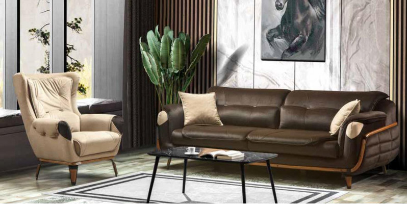Klassesche Fernseh-Sëtz Sessell Wohnzimmer Polstergestall Einsëtz Stoff Beige
