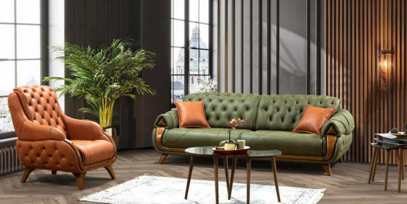 Klassesche Dräisëtzer Sofa Canapé Polster Miwwelen Wunnzëmmer 3 Sëtz