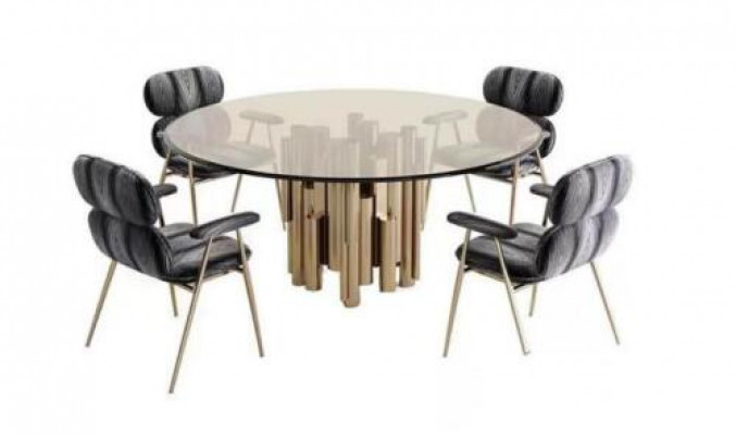 Designer Dësch Gold Iesszëmmerdësch Ronne Glas Ronne Dëscher Modern luxuriéisen