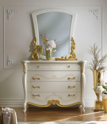 Elegant Stil Miwwelen Schlofkummer Schaf Komod Klassesch Anriescht mat Spigel