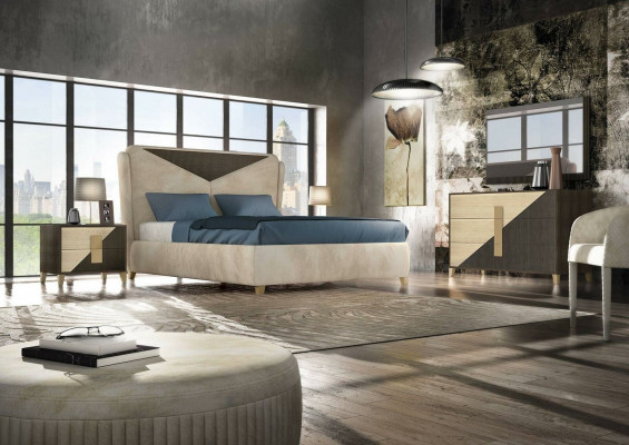 Bett Nuechtisch Kommode 4-tlg. Schlofzëmmer Set Design Modern Luxus Better Nei