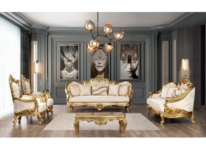 Golde Sofagarnitur Couch Set 5tlg mat Salontafel Chesterfield Barock
