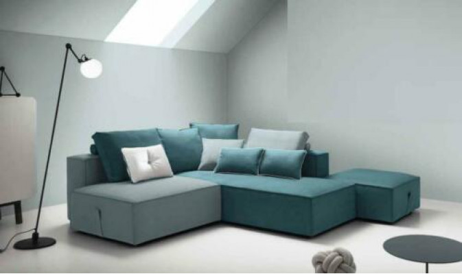 Designer Sofa Canapé Eckfauteuil Hocker gepolstert Set Wunnraum L-Form Modern alfitalia