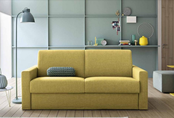 Zwee-Sëtzer Designer Sofa 2 Sëtzer Giel Stoffsofa Schlofzouf italienesch Miwwelen