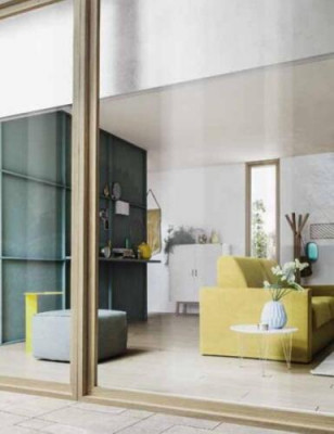 Zwee-Sëtzer Designer Sofa 2 Sëtzer Giel Stoffsofa Schlofzouf italienesch Miwwelen
