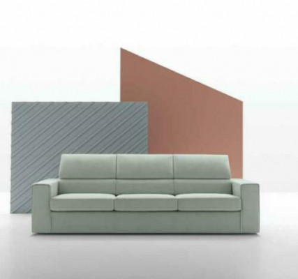 Modern Luxus Design Sofa 3 Sëtzer Miwwelen Polster Hellgréng Textil Holz alfitalia