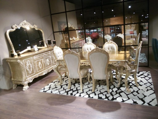 Beige klassesch Iesszëmmermiwwel Designer Iessdësch mat Chesterfield Polsterstillen