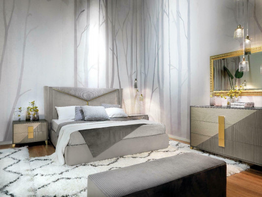 Schlofkummer Bett 2x Nuetsdëscher Better 3-Deeler Set Polster Italienesch Miwwelen nei