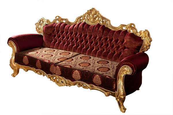 Luxus dräisëtzeger Canapé Polster Miwwelen Samt Barock Rout 3 Sëtz Sofa Nei