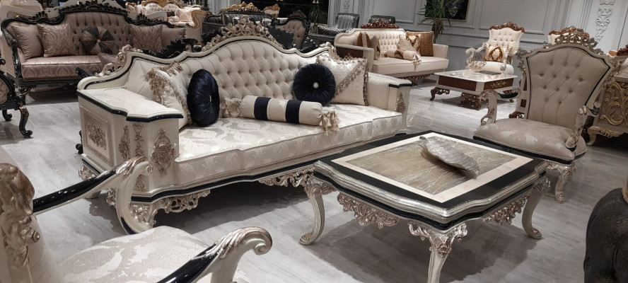 Luxus Wunnzëmmer Canapé Set 3+1 mat Couchtisch Sofasemblen Sofa Canapéen