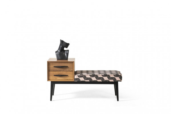 Sëtz Bänk Polster Schemel Bänk Textil Braun Holz Stil Luxus Designer Neien