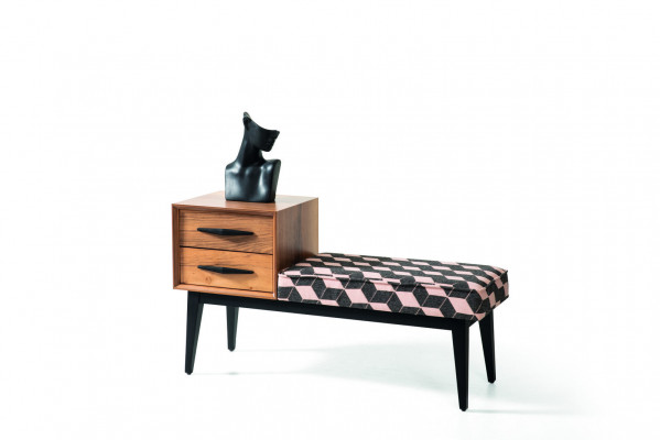 Sëtz Bänk Polster Schemel Bänk Textil Braun Holz Stil Luxus Designer Neien