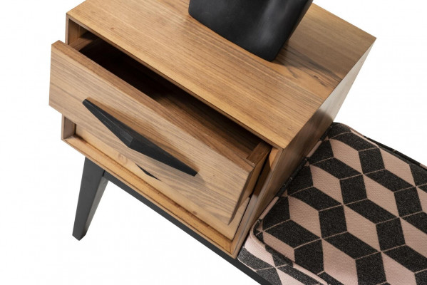 Sëtz Bänk Polster Schemel Bänk Textil Braun Holz Stil Luxus Designer Neien