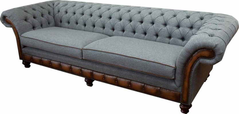 Luxus Sofa 4 Sëtzer Wunnzëmmer Chesterfield Couch Design Grau Sofae Nei