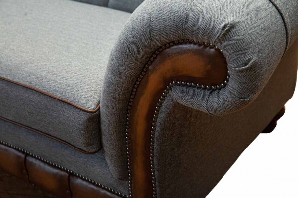 Luxus Sofa 4 Sëtzer Wunnzëmmer Chesterfield Couch Design Grau Sofae Nei