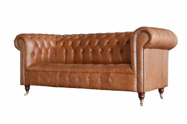 Chesterfield Sofa 3 Sëtz Polster Couchen Sofas Canapé Dräisëtzer Brong
