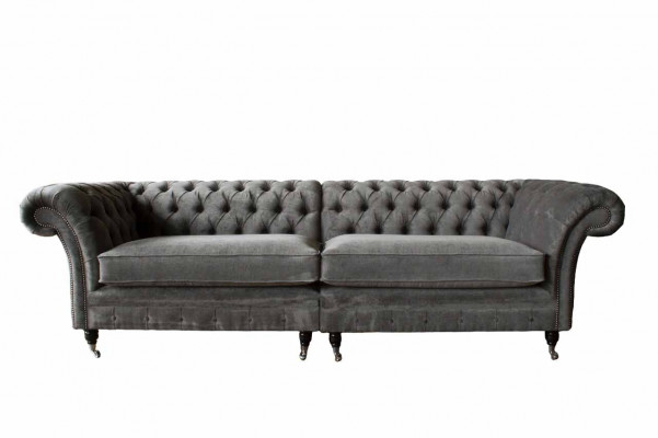 Chesterfield Véiersëtzer Canapé 4 Sëtzer Canapéen Stoff Polyester Gro Miwwelen