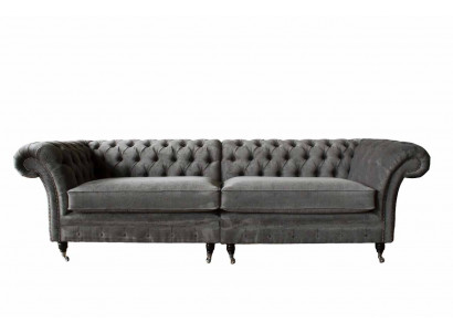 Chesterfield Véiersëtzer Canapé 4 Sëtzer Canapéen Stoff Polyester Gro Miwwelen