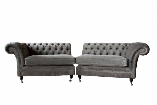 Chesterfield Véiersëtzer Canapé 4 Sëtzer Canapéen Stoff Polyester Gro Miwwelen