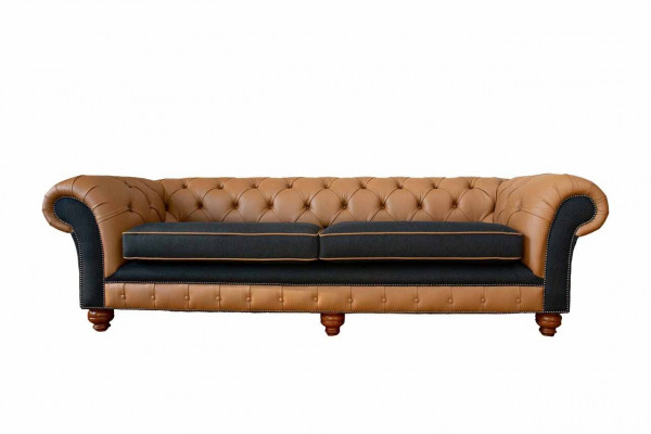 Stilvoll 4-Sëtzer Wunnzëmmer Sofa Polster Couch Grouss Couchen Chesterfield Lieder Textil Nei