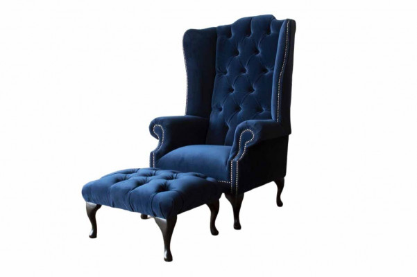 Chesterfield Héiersessel mat Hocker Relax 1 Sëtz Sofa Eensëtzer 2-Deeler
