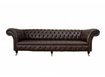 Sofa 4-Sëtzer Chesterfield Couch Luxus 245cm Ledersofa Couchen Miwwel