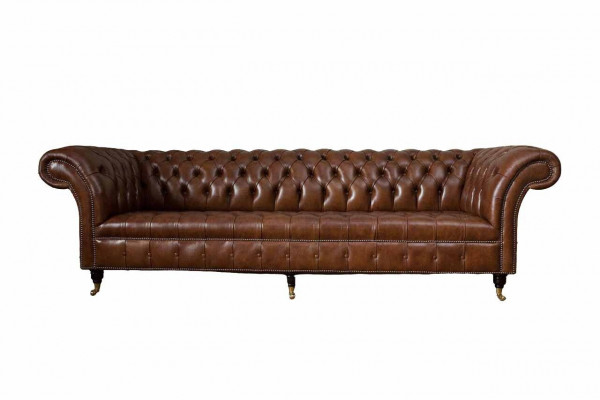 Canapé 4 Sëtz Luxus Miwwelen Chesterfield Lieder Braun Design Modern Stil