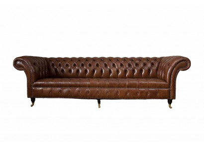 Canapé 4 Sëtz Luxus Miwwelen Chesterfield Lieder Braun Design Modern Stil