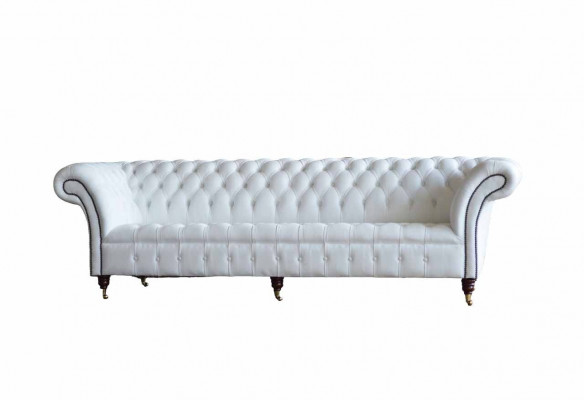 Chesterfield Sofas Design Luxus Wäiss Textil Sofa 4 Sëtzer Stoff Véiersëtzer