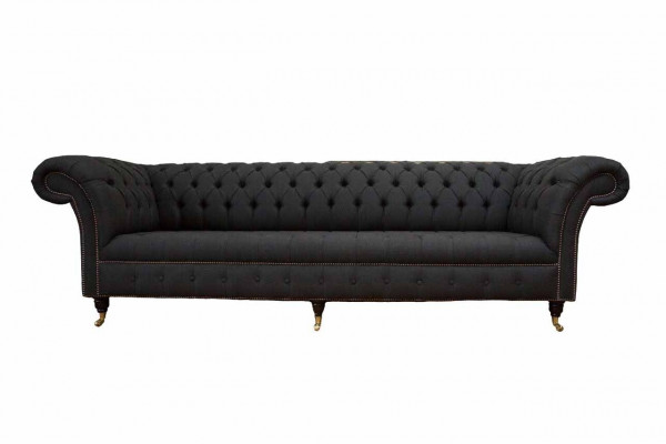 Chesterfield Sofa 4 Sëtzer Schwaarz Stoff Wunnzëmmer Design Canapé Polster