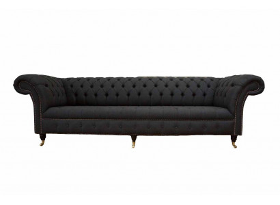 Chesterfield Sofa 4 Sëtzer Schwaarz Stoff Wunnzëmmer Design Canapé Polster