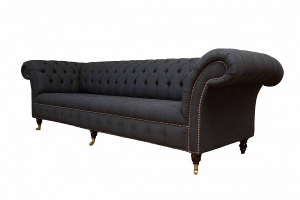 Chesterfield Sofa 4 Sëtzer Schwaarz Stoff Wunnzëmmer Design Canapé Polster